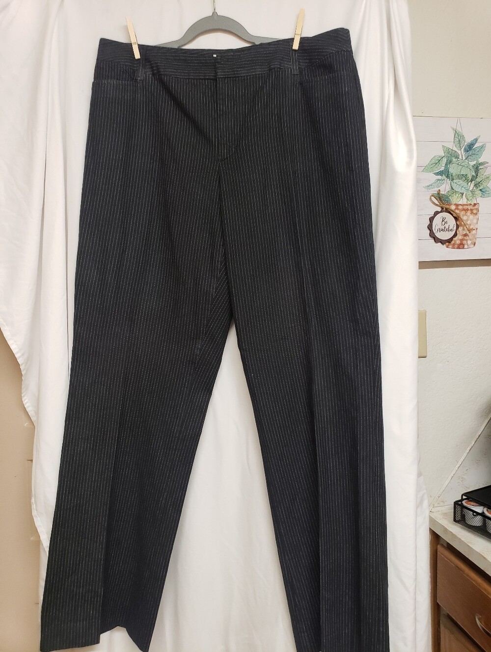 St Johns Bay Pin Striped Women Trouser Dress Pant Stretch Size 16 Black